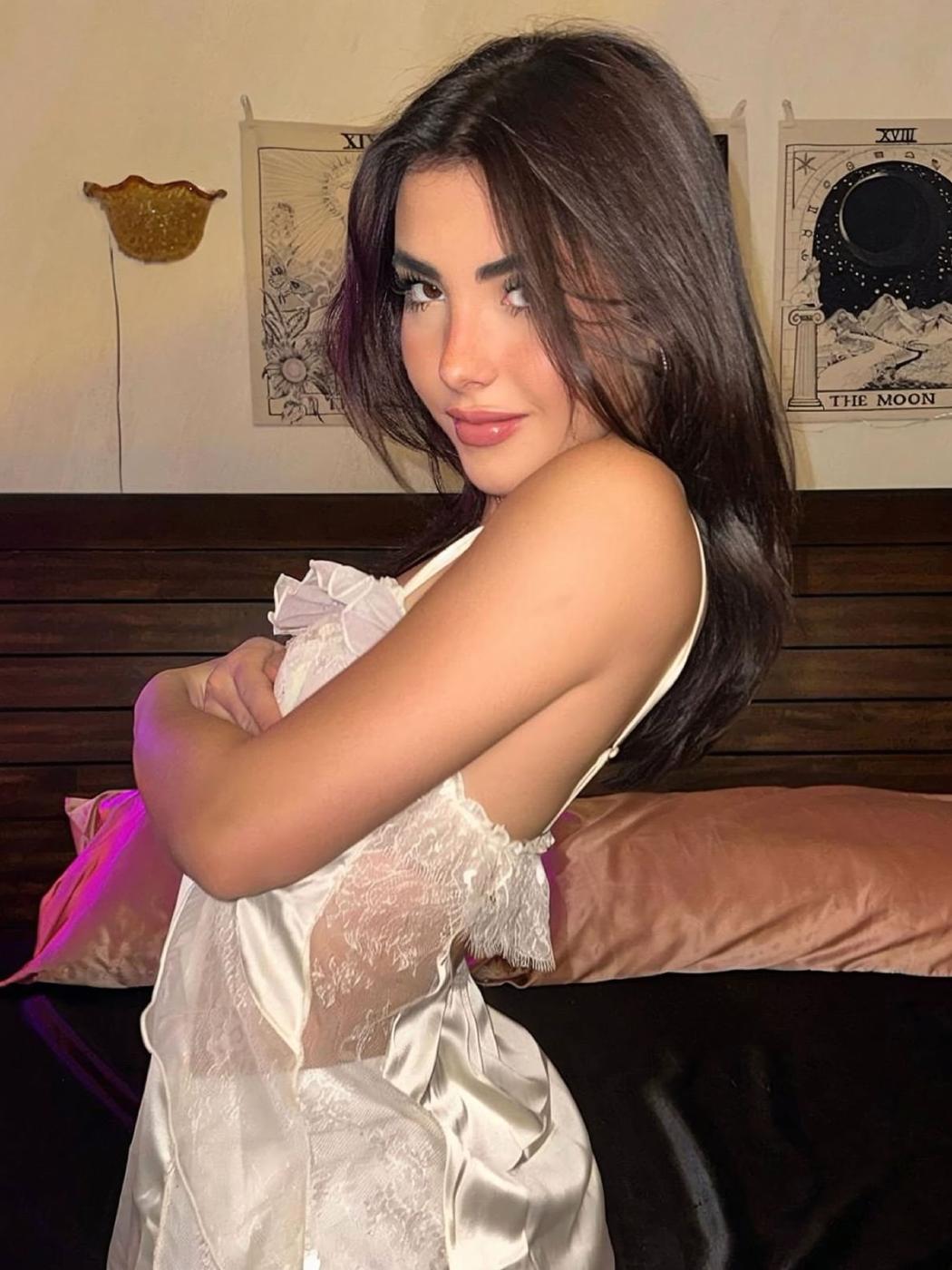 Andrea Botez Sexy White Lingerie Bed Set Leaked